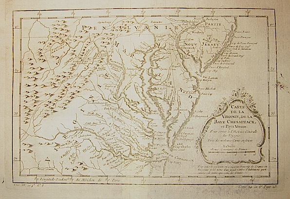 Bellin Jacques-Nicolas (1703-1772) Carte de la Virginie, de la Baye Chesapeack, et Pays Voisins... 1750 ca. Parigi